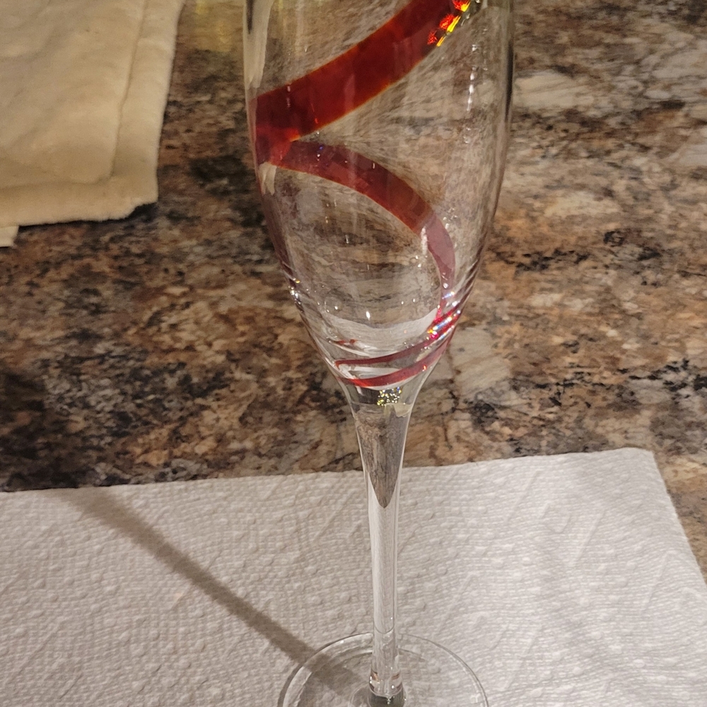 Pier 1 Swirline Red 10 1/4” Fluted Champagne Glass